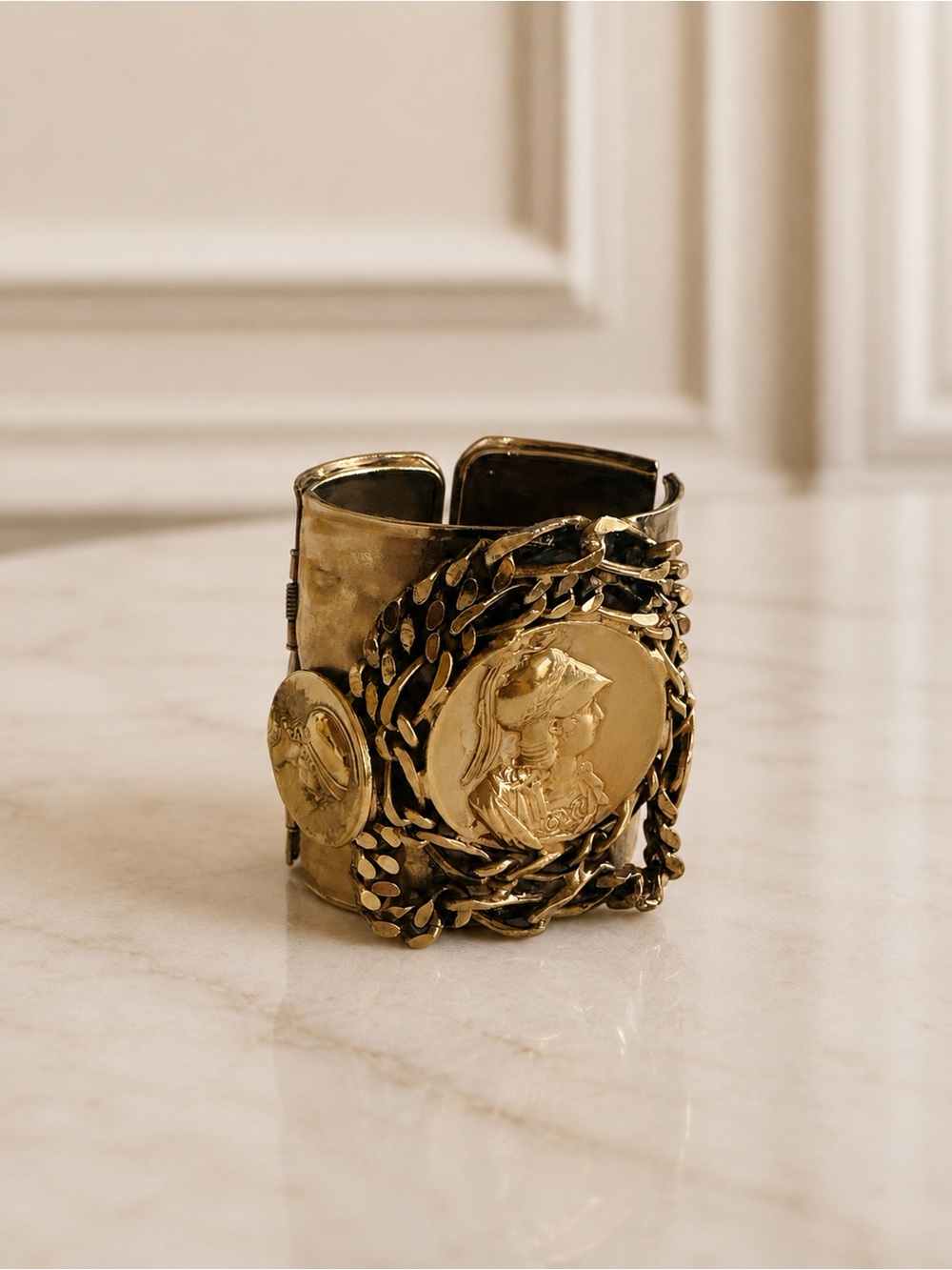 (NWT) IRADJ MOINI 18K Gold-Plated Medallion Cuff Bracelet with Box & Pouch